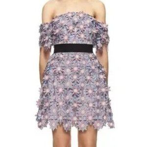 NWT Self-Portrait 3D Floral Off Shoulder Purple Lace Dress $580